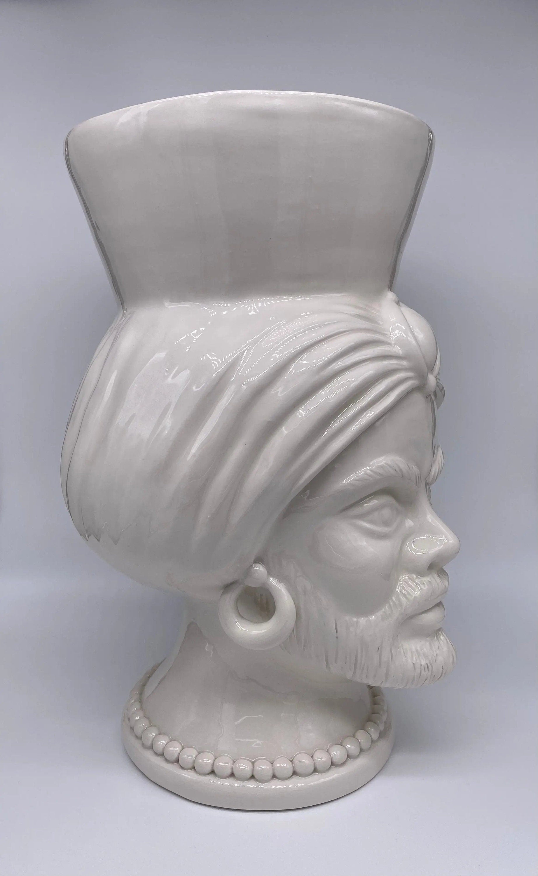 Teste di Moro Iris Ceramica Caltagirone cm H.40 L.23 Artigianale Bianco DD CERAMICHE SICILIANE