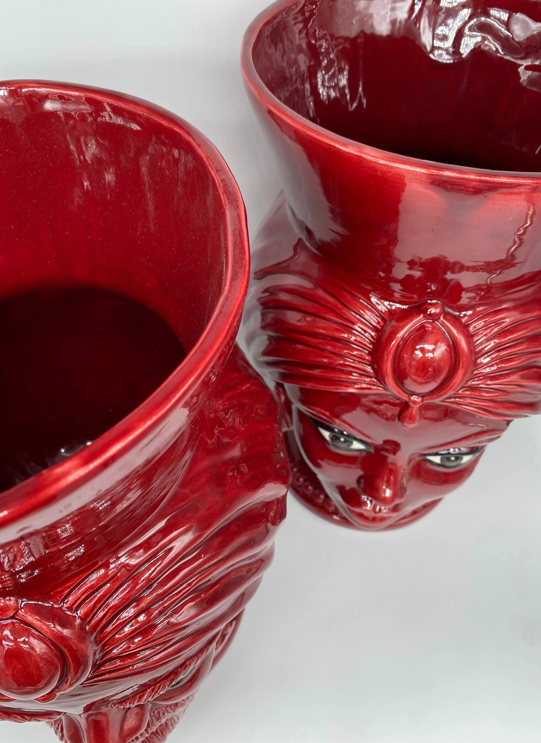 Teste di Moro Iris Ceramica Caltagirone cm H.40 L.23 Artigianale Bordeaux DD CERAMICHE SICILIANE