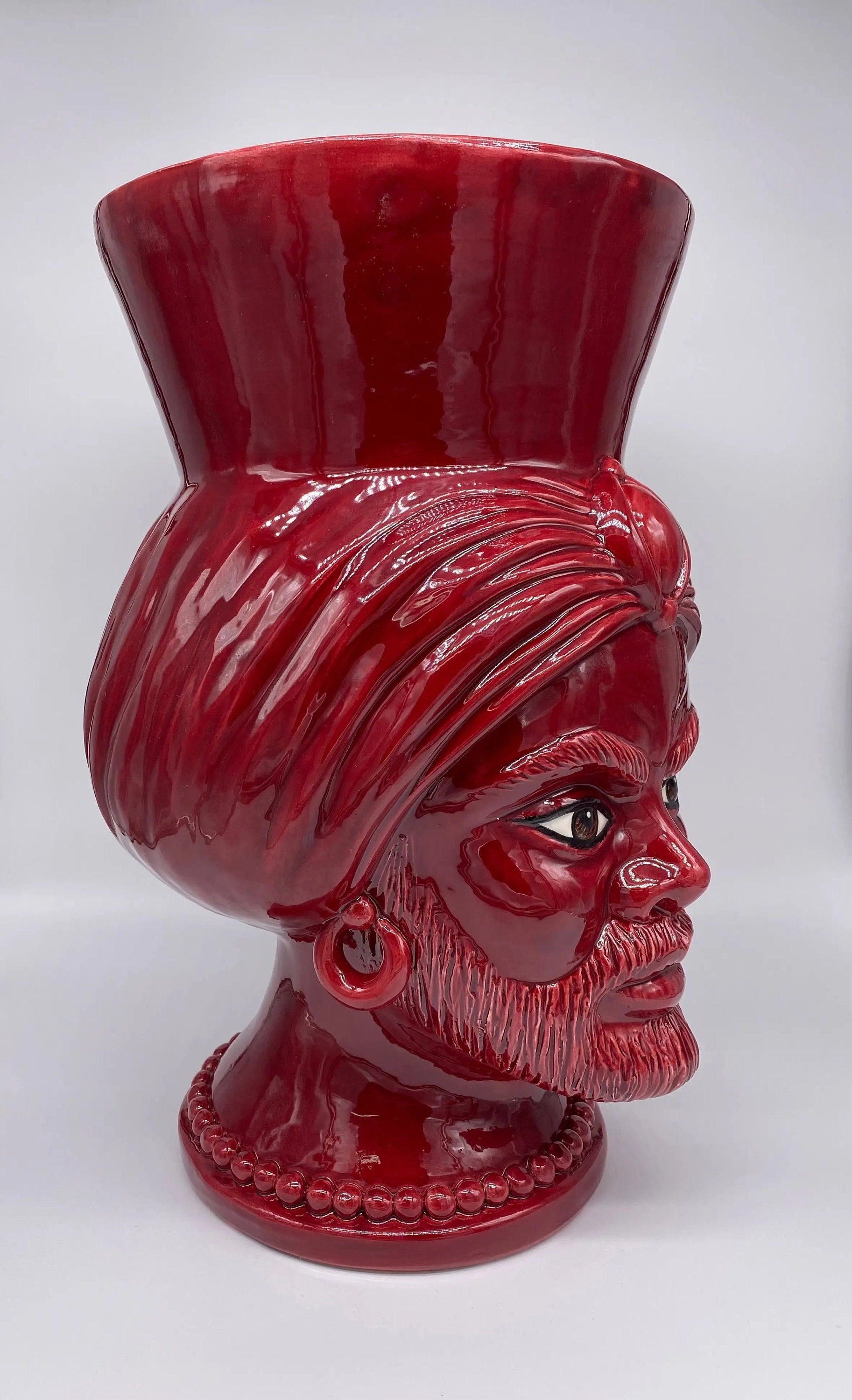 Teste di Moro Iris Ceramica Caltagirone cm H.40 L.23 Artigianale Bordeaux DD CERAMICHE SICILIANE