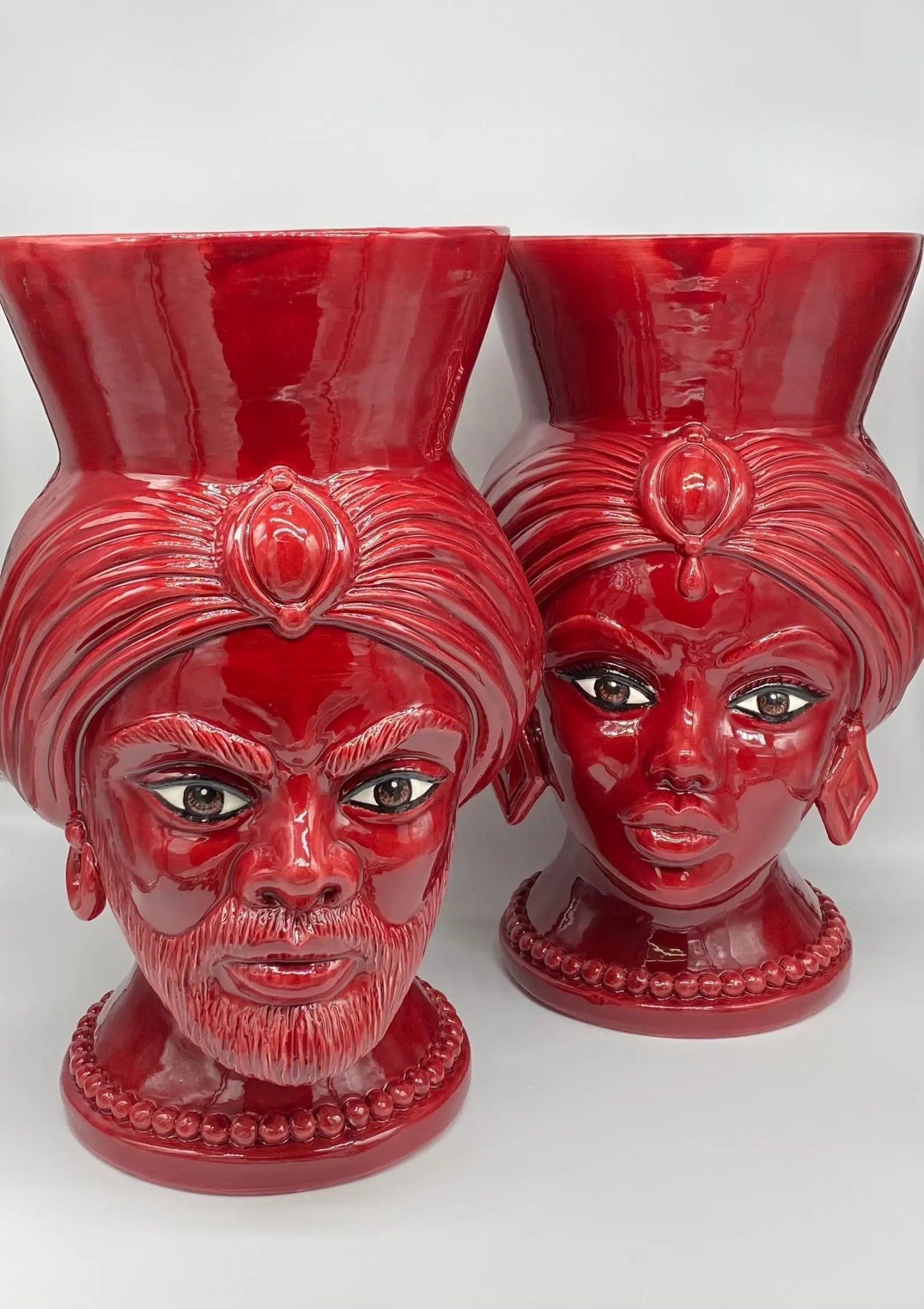 Teste di Moro Iris Ceramica Caltagirone cm H.40 L.23 Artigianale Bordeaux - DD CERAMICHE SICILIANE
