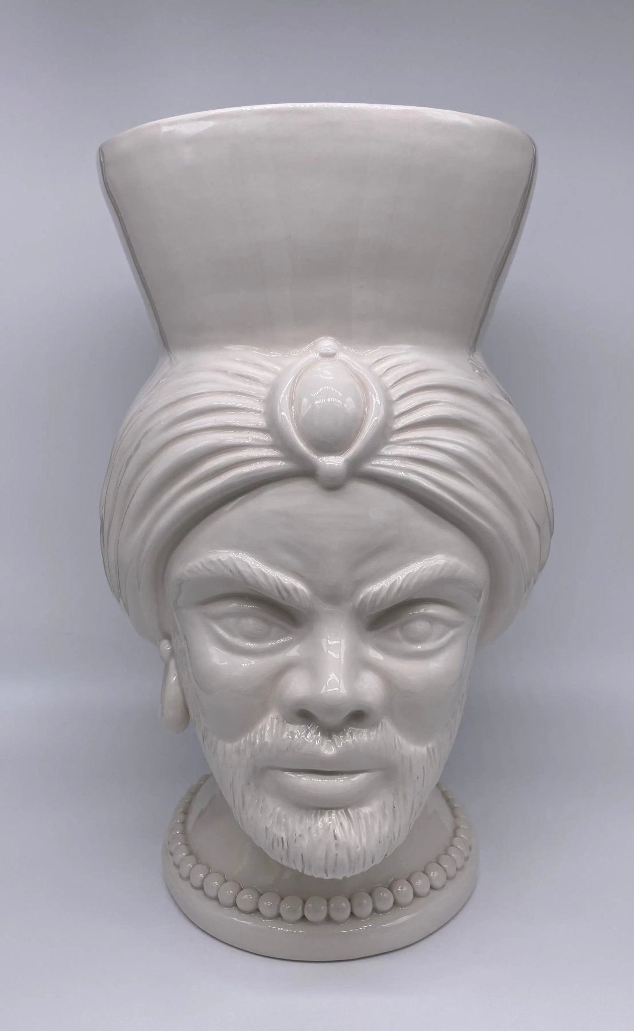 Teste di Moro Iris Ceramica Caltagirone cm H.40 L.23 Artigianale Bianco - DD CERAMICHE SICILIANE