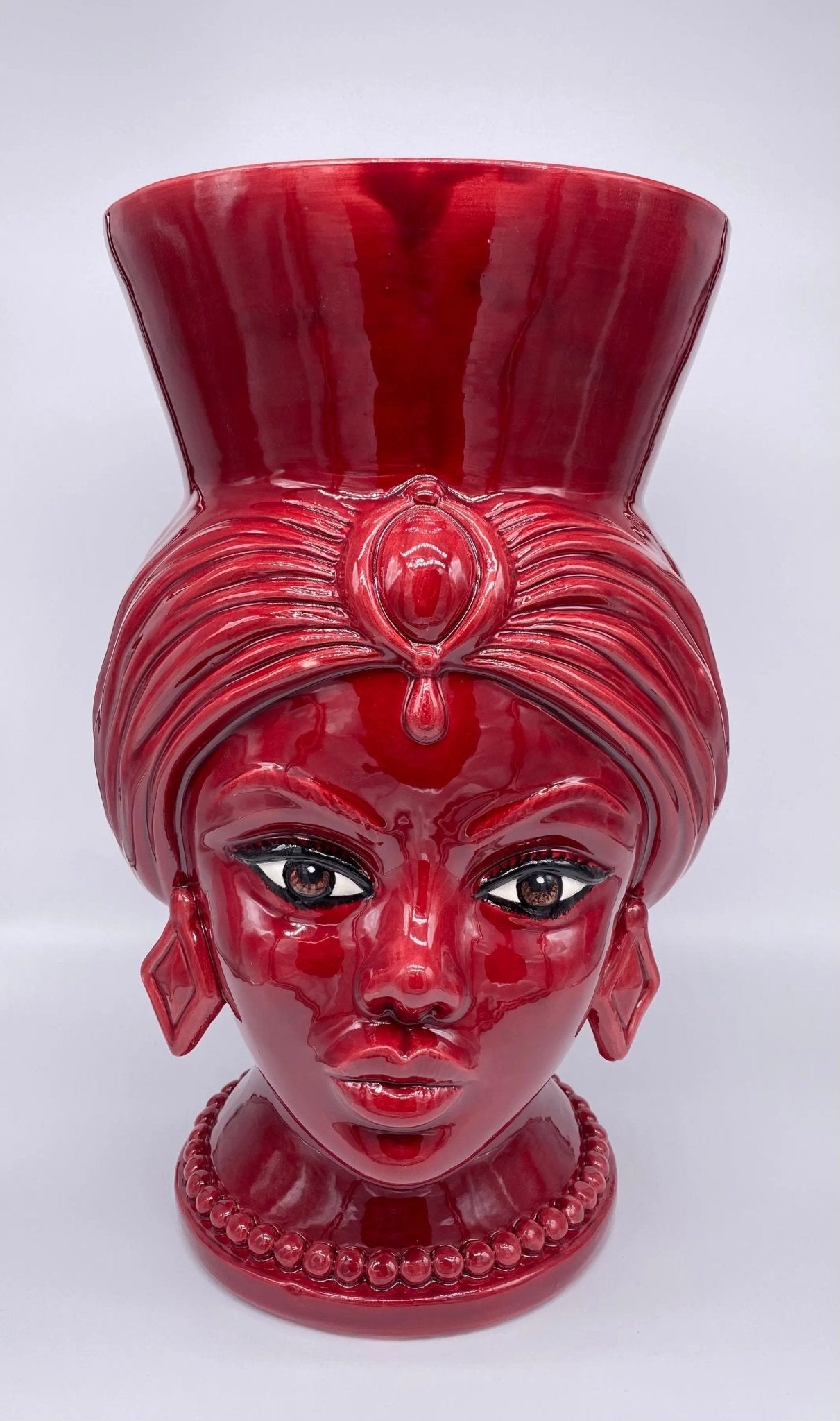 Teste di Moro Iris Ceramica Caltagirone cm H.40 L.23 Artigianale Bordeaux - DD CERAMICHE SICILIANE