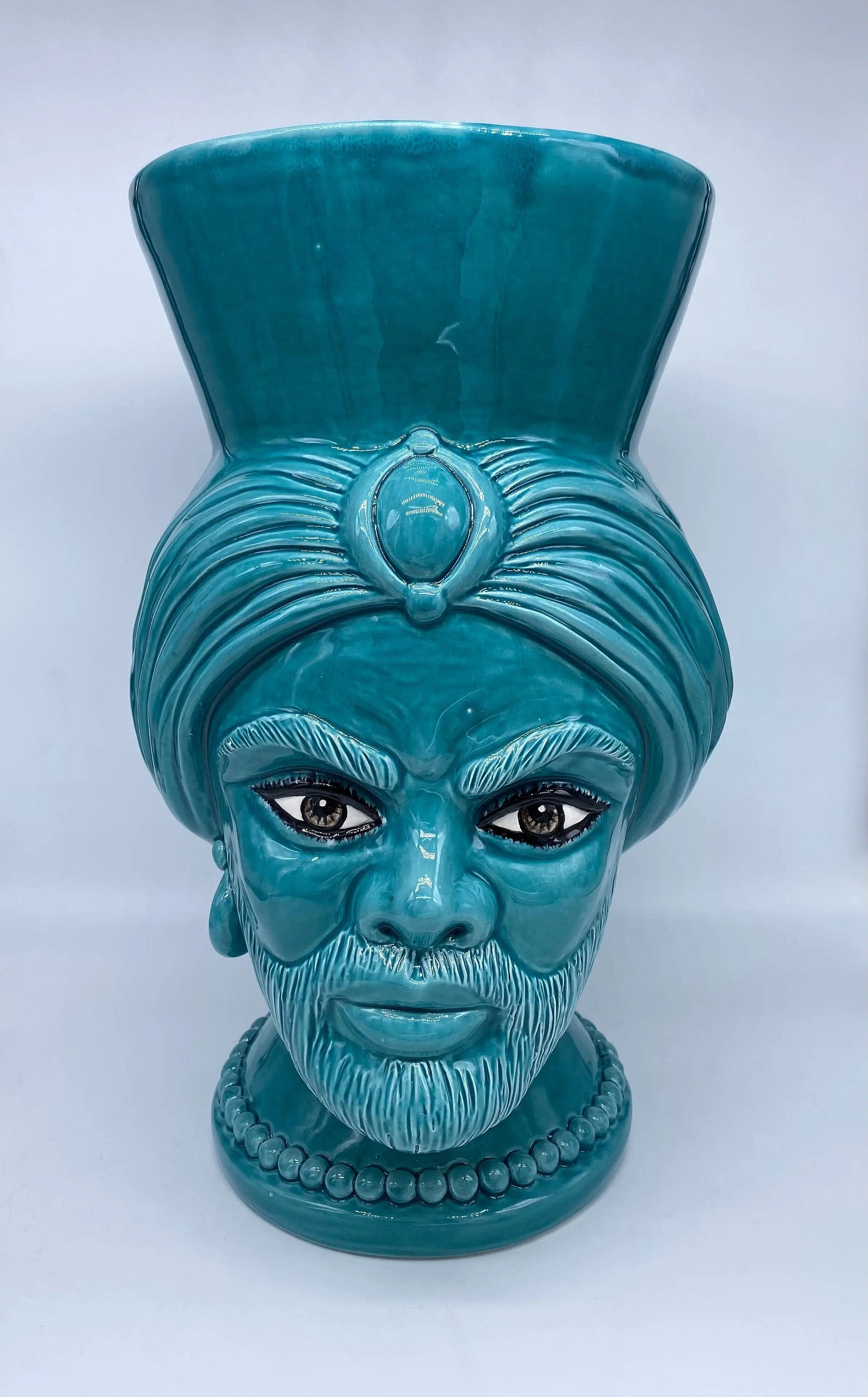 Teste di Moro Iris Ceramica Caltagirone cm H.40 L.23 Artigianale Verde Smeraldo DD CERAMICHE SICILIANE