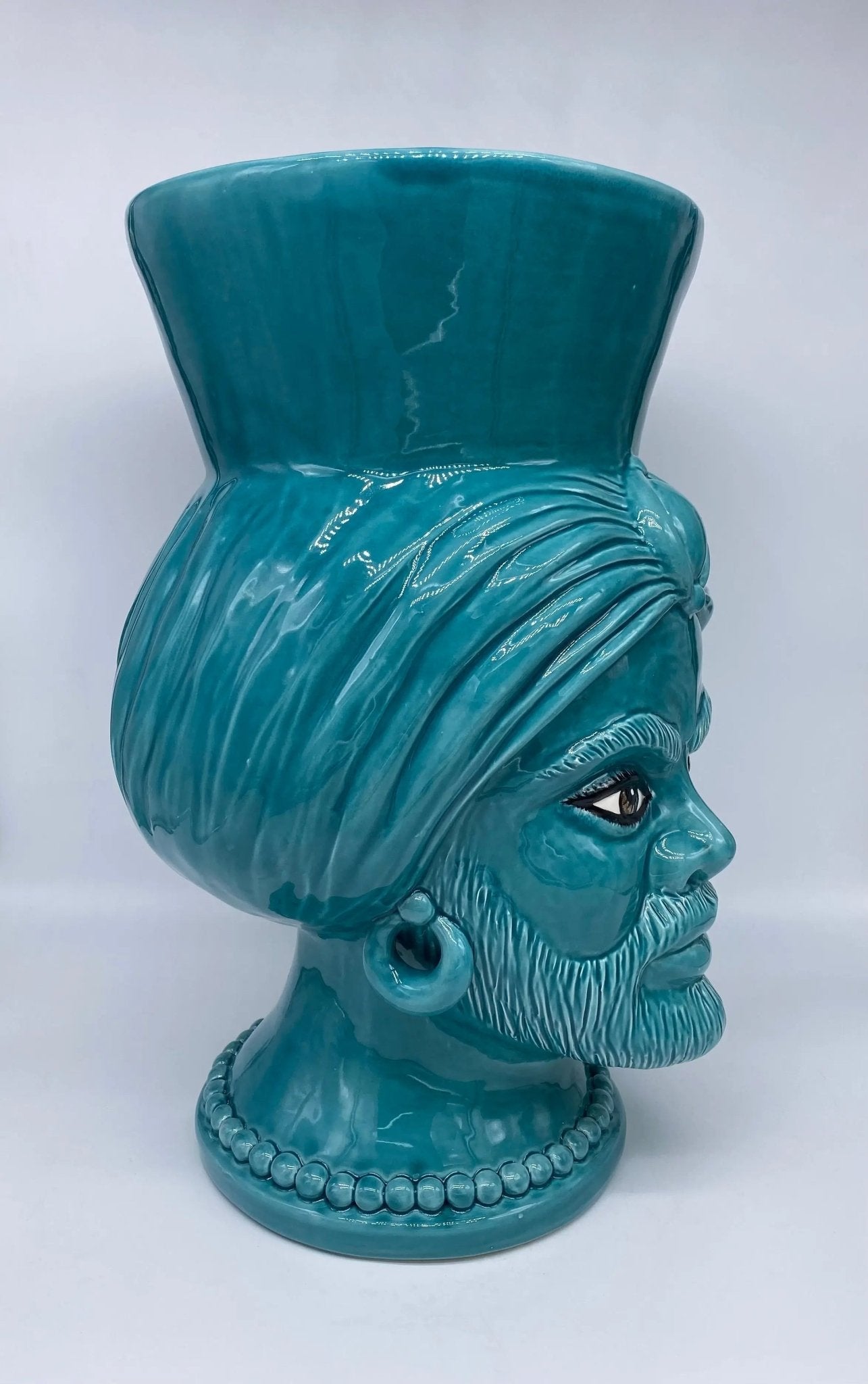 Teste di Moro Iris Ceramica Caltagirone cm H.40 L.23 Artigianale Verde Smeraldo - DD CERAMICHE SICILIANE