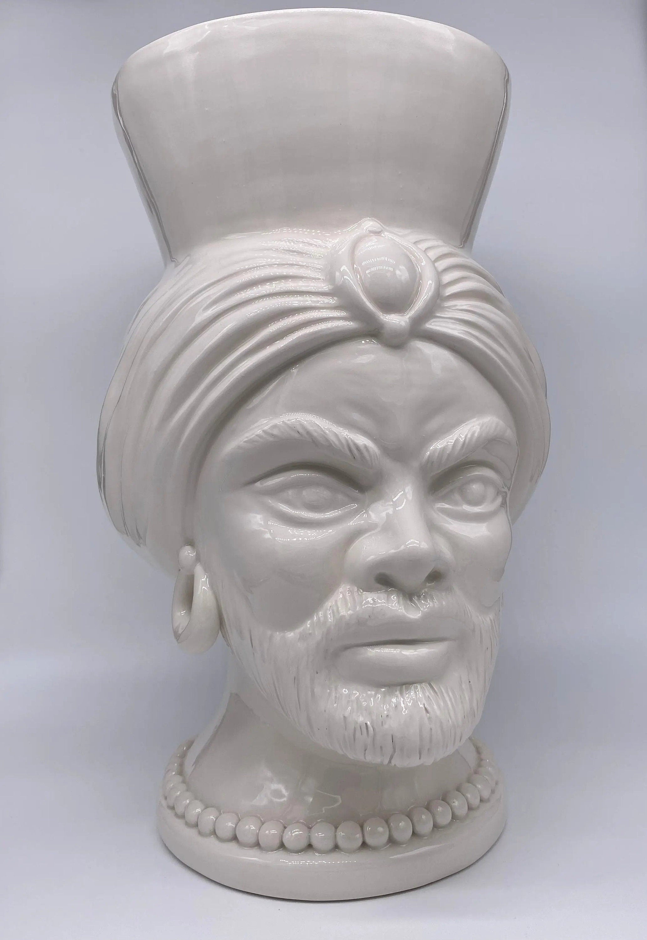 Teste di Moro Iris Ceramica Caltagirone cm H.40 L.23 Artigianale Bianco DD CERAMICHE SICILIANE
