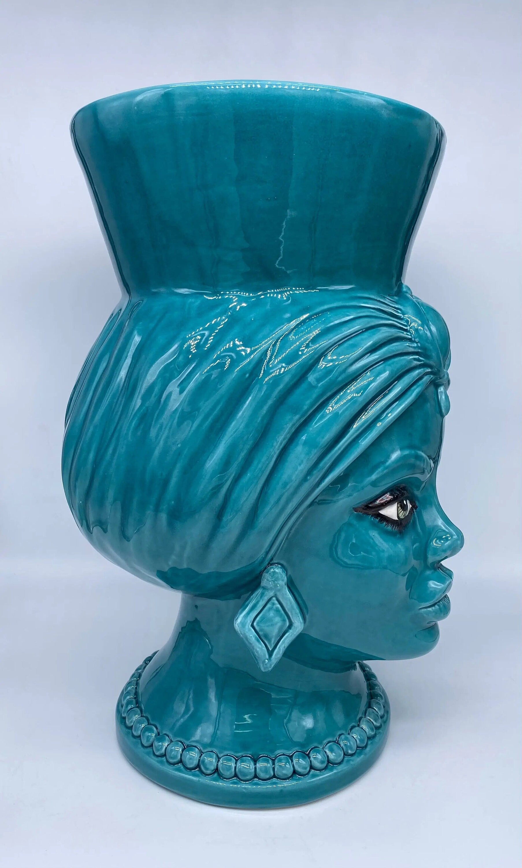 Teste di Moro Iris Ceramica Caltagirone cm H.40 L.23 Artigianale Verde Smeraldo DD CERAMICHE SICILIANE