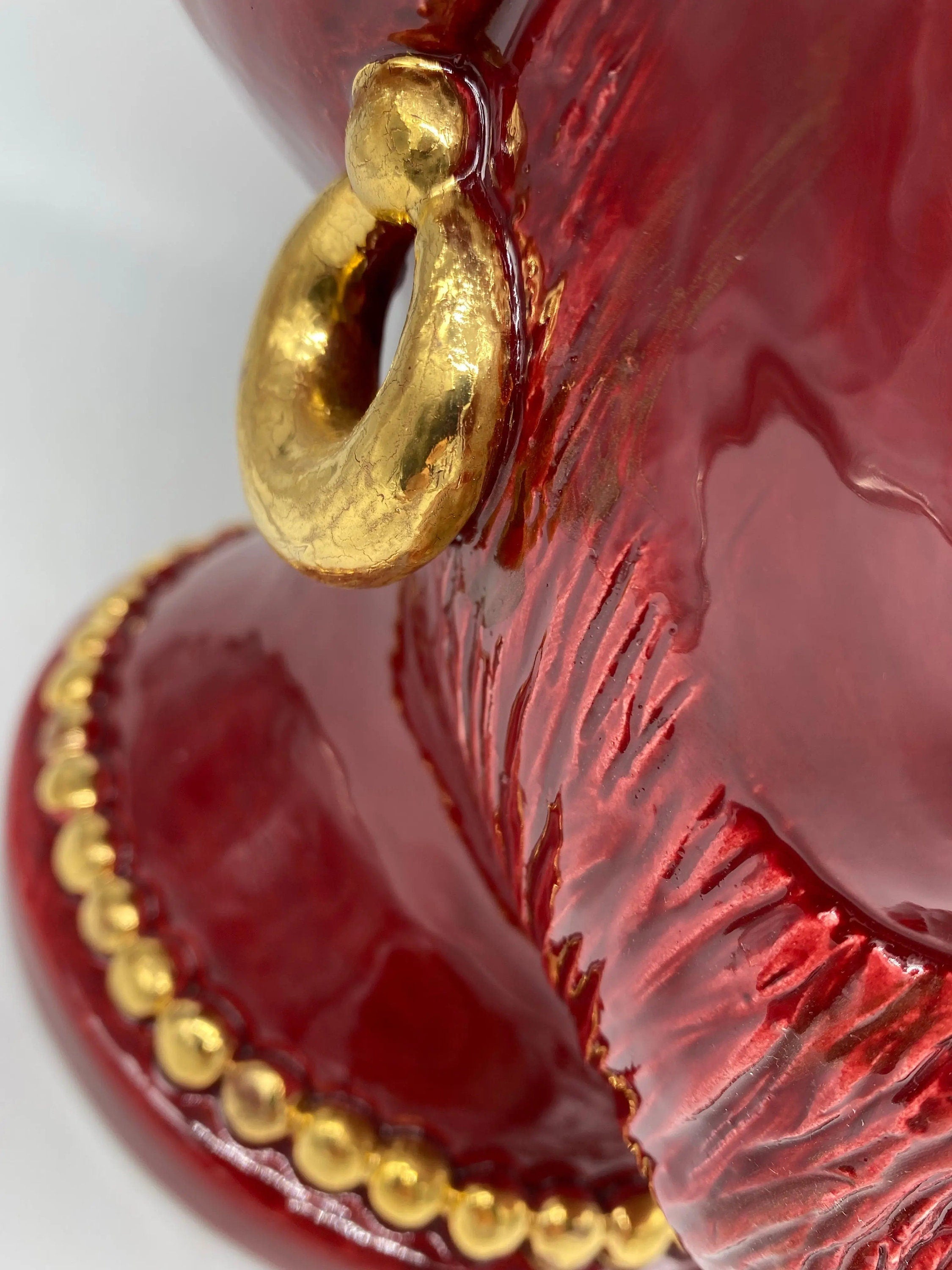 Teste di Moro Iris Ceramica Caltagirone cm H.40 L.23 Artigianale Bordeaux Oro Zecchino DD CERAMICHE SICILIANE