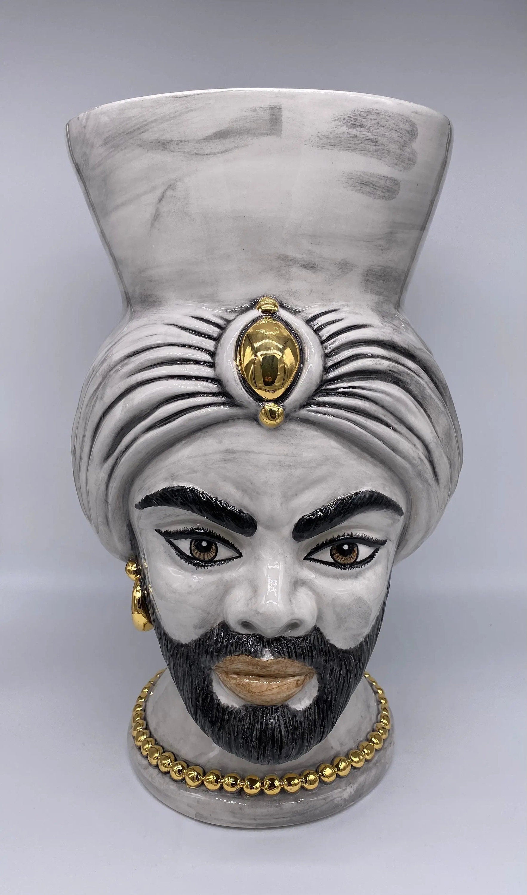 Teste di Moro Iris Ceramica Caltagirone cm H.40 L.23 Artigianale Ghiaccio Oro Zecchino DD CERAMICHE SICILIANE