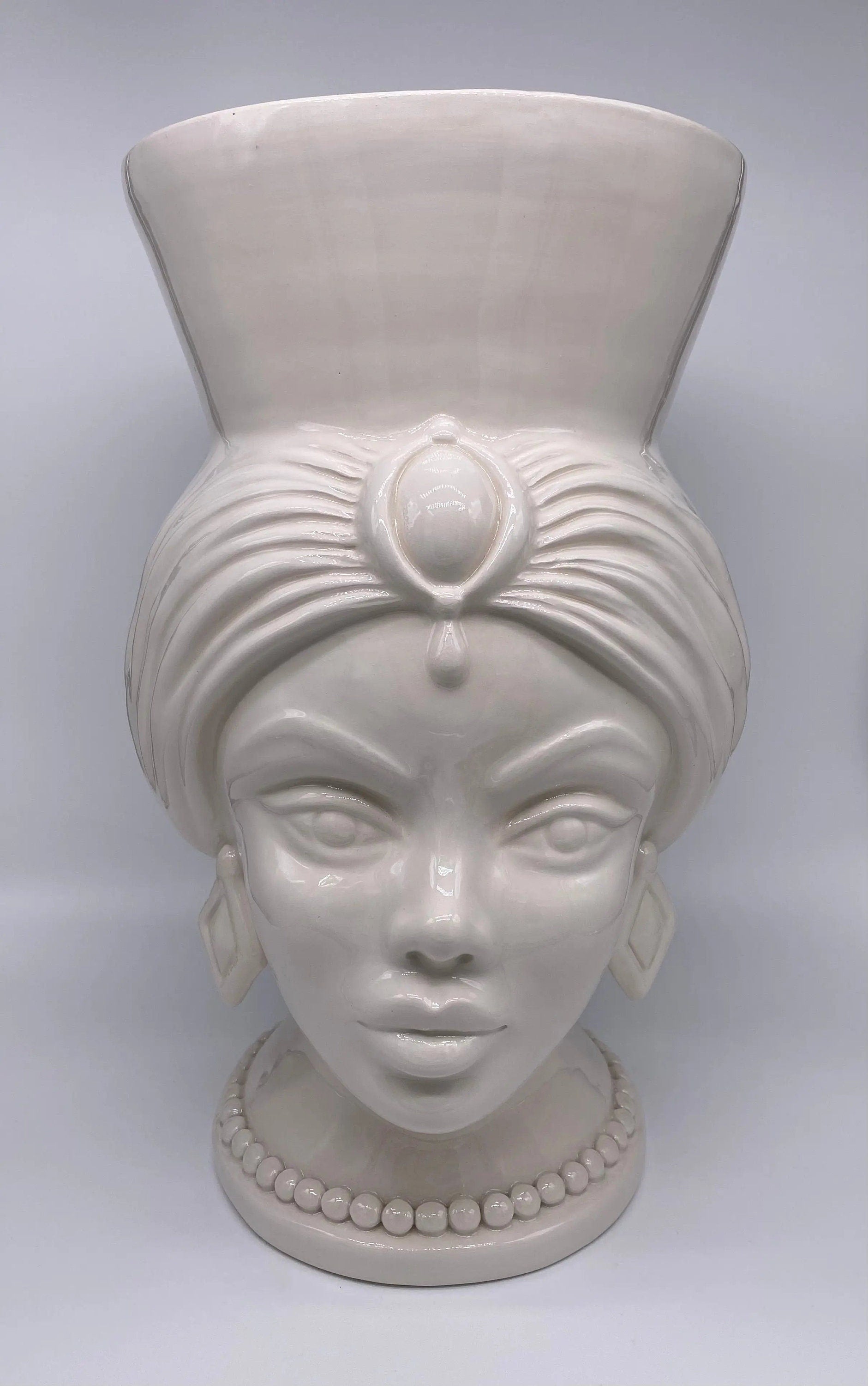 Teste di Moro Iris Ceramica Caltagirone cm H.40 L.23 Artigianale Bianco DD CERAMICHE SICILIANE