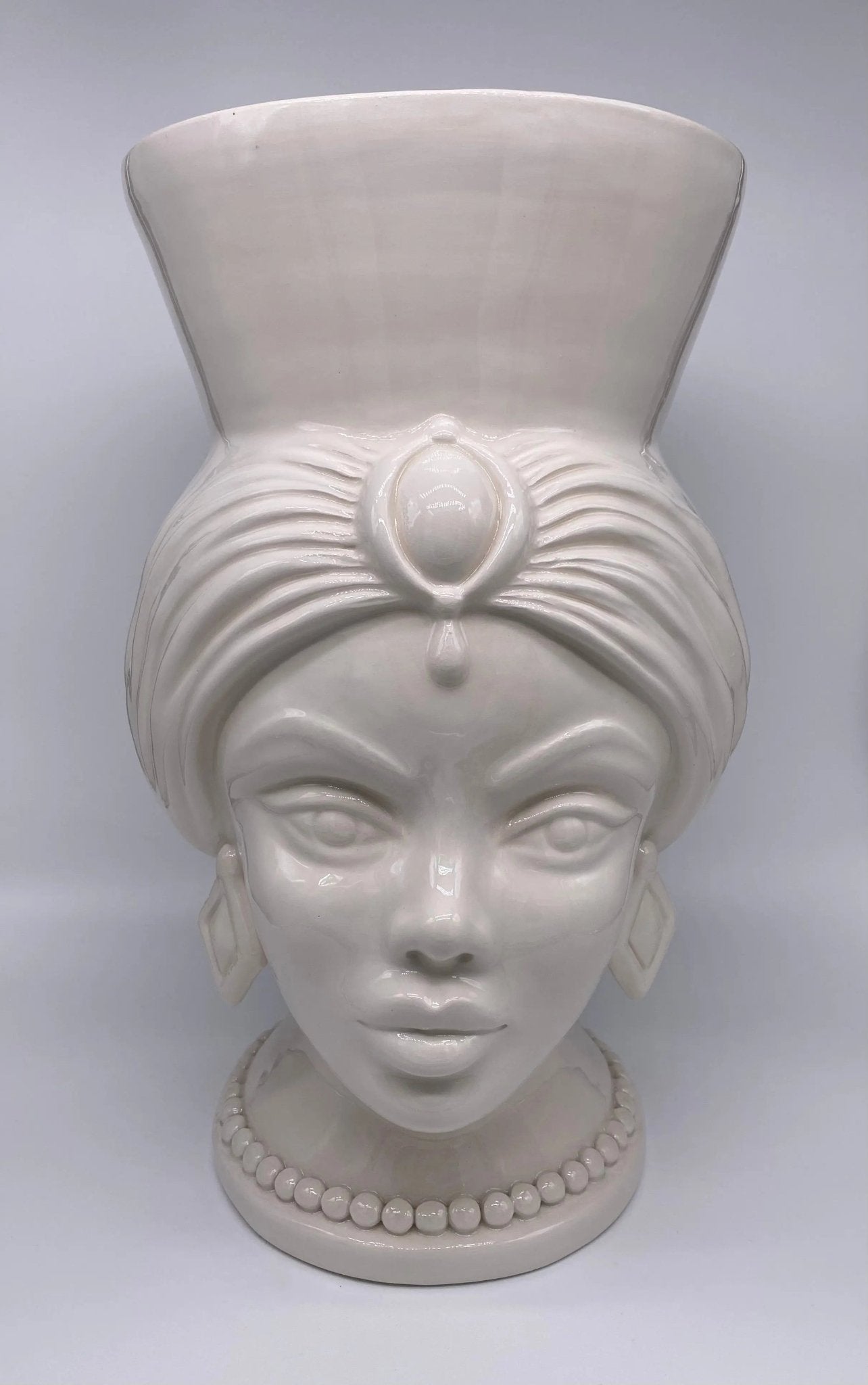 Teste di Moro Iris Ceramica Caltagirone cm H.40 L.23 Artigianale Bianco - DD CERAMICHE SICILIANE