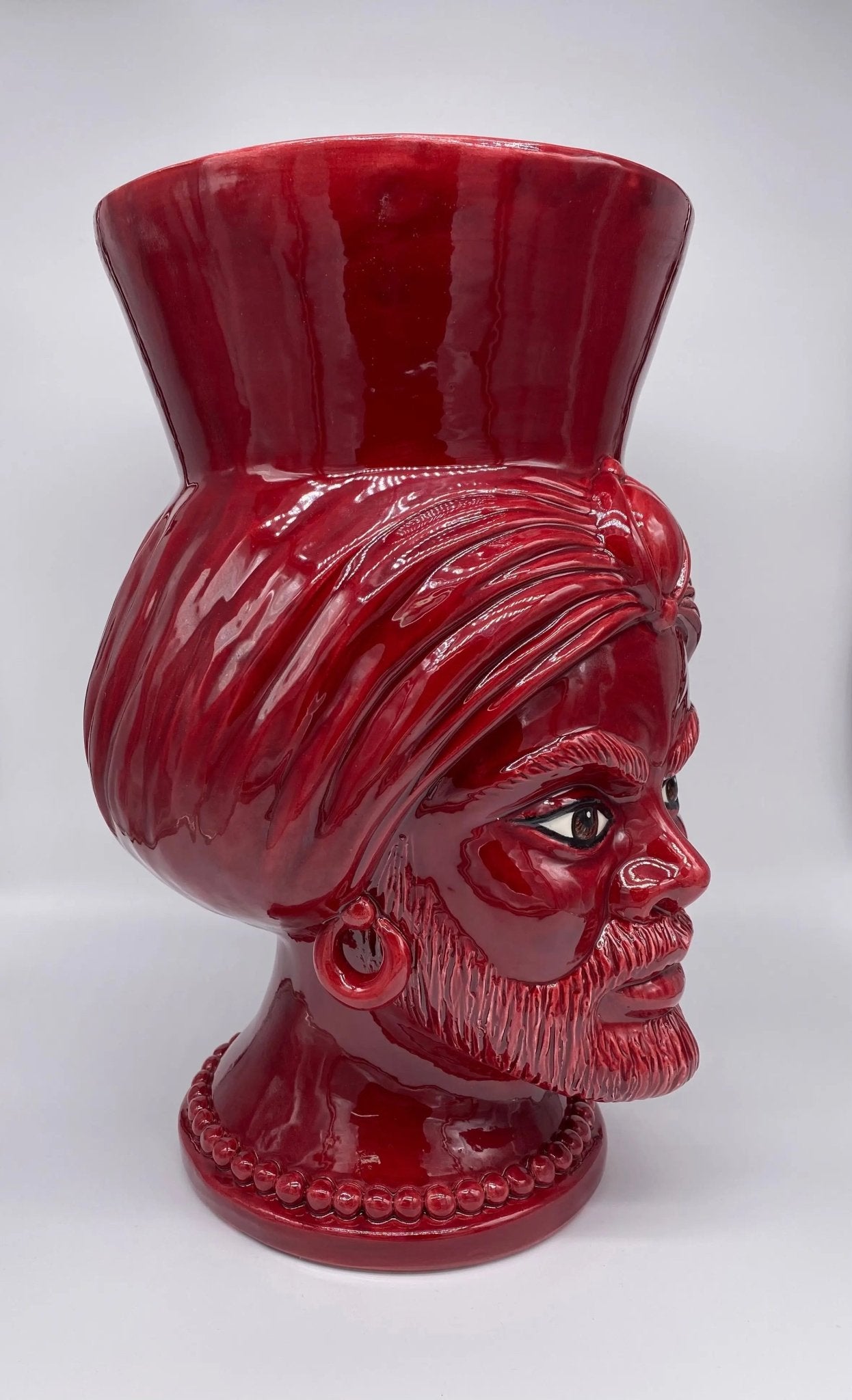Teste di Moro Iris Ceramica Caltagirone cm H.40 L.23 Artigianale Bordeaux - DD CERAMICHE SICILIANE