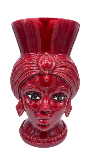 Teste di Moro Iris Ceramica Caltagirone cm H.40 L.23 Artigianale Bordeaux - DD CERAMICHE SICILIANE