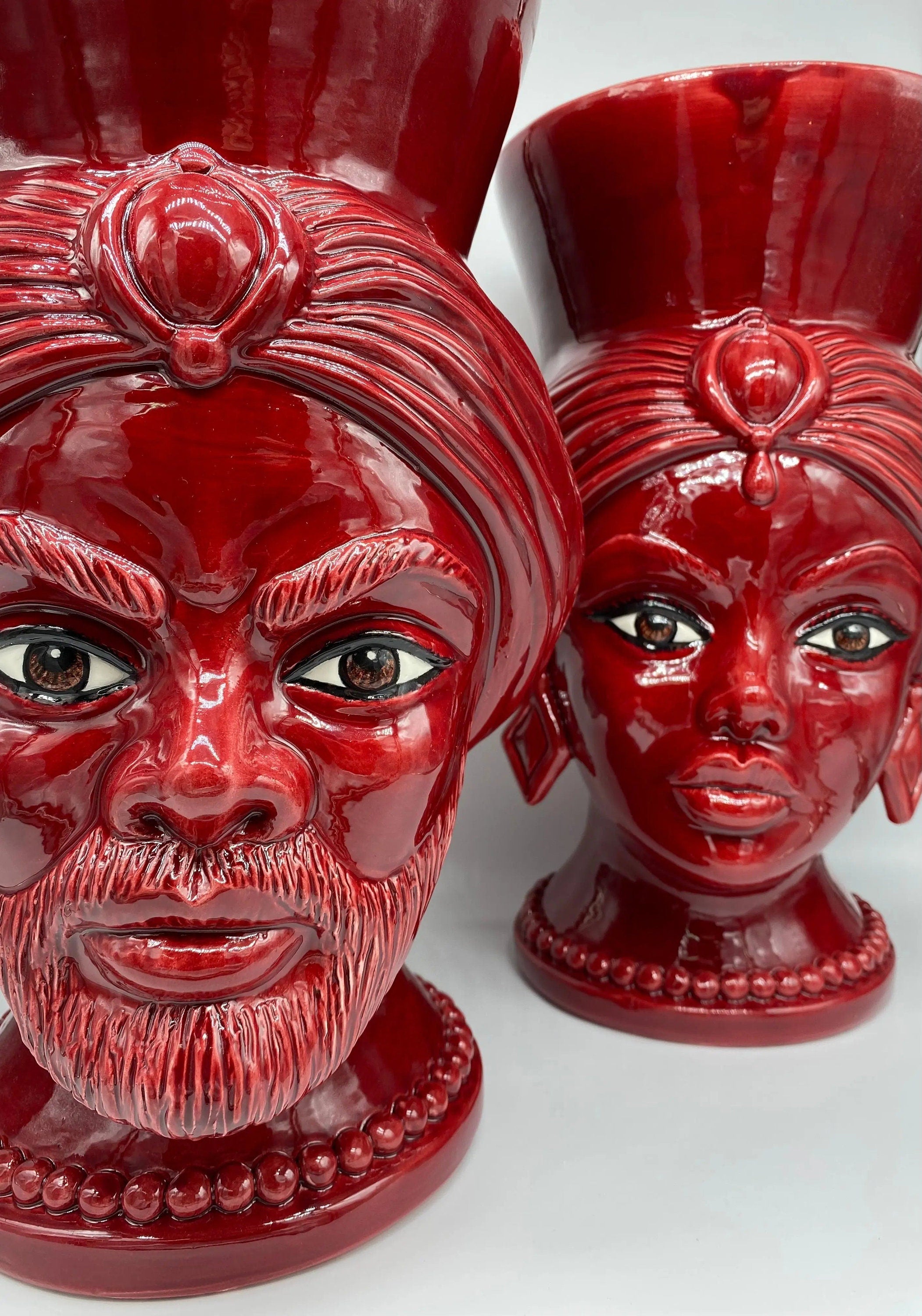 Teste di Moro Iris Ceramica Caltagirone cm H.40 L.23 Artigianale Bordeaux DD CERAMICHE SICILIANE