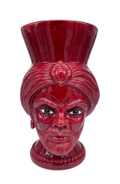 Teste di Moro Iris Ceramica Caltagirone cm H.40 L.23 Artigianale Bordeaux - DD CERAMICHE SICILIANE