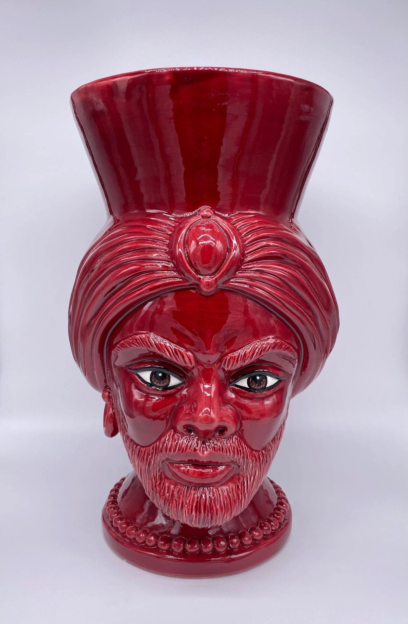 Teste di Moro Iris Ceramica Caltagirone cm H.40 L.23 Artigianale Bordeaux - DD CERAMICHE SICILIANE