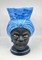 Teste di Moro Iris Ceramica Caltagirone cm H.40 L.23 Artigianale Blu Nero Opaco - Uomo - TESTE DI MORO