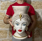 Teste di Moro Iris Ceramica Caltagirone cm H.40 L.23 Artigianale Écru Oro Zecchino - DD CERAMICHE SICILIANE