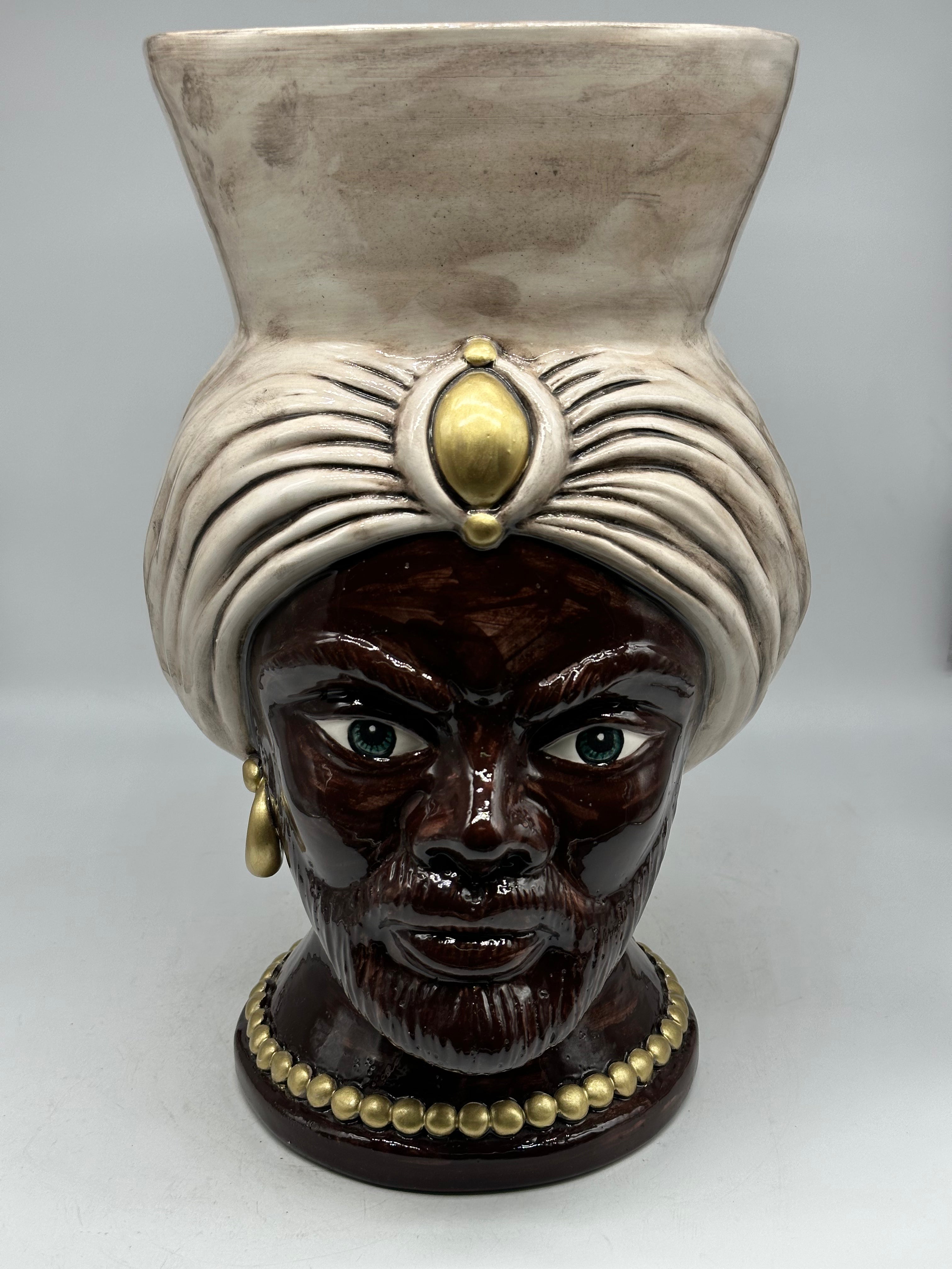 Teste di Moro Iris Ceramica Caltagirone cm H.40 L.23 Artigianale Écru Marrone Oro - Uomo - TESTE DI MORO