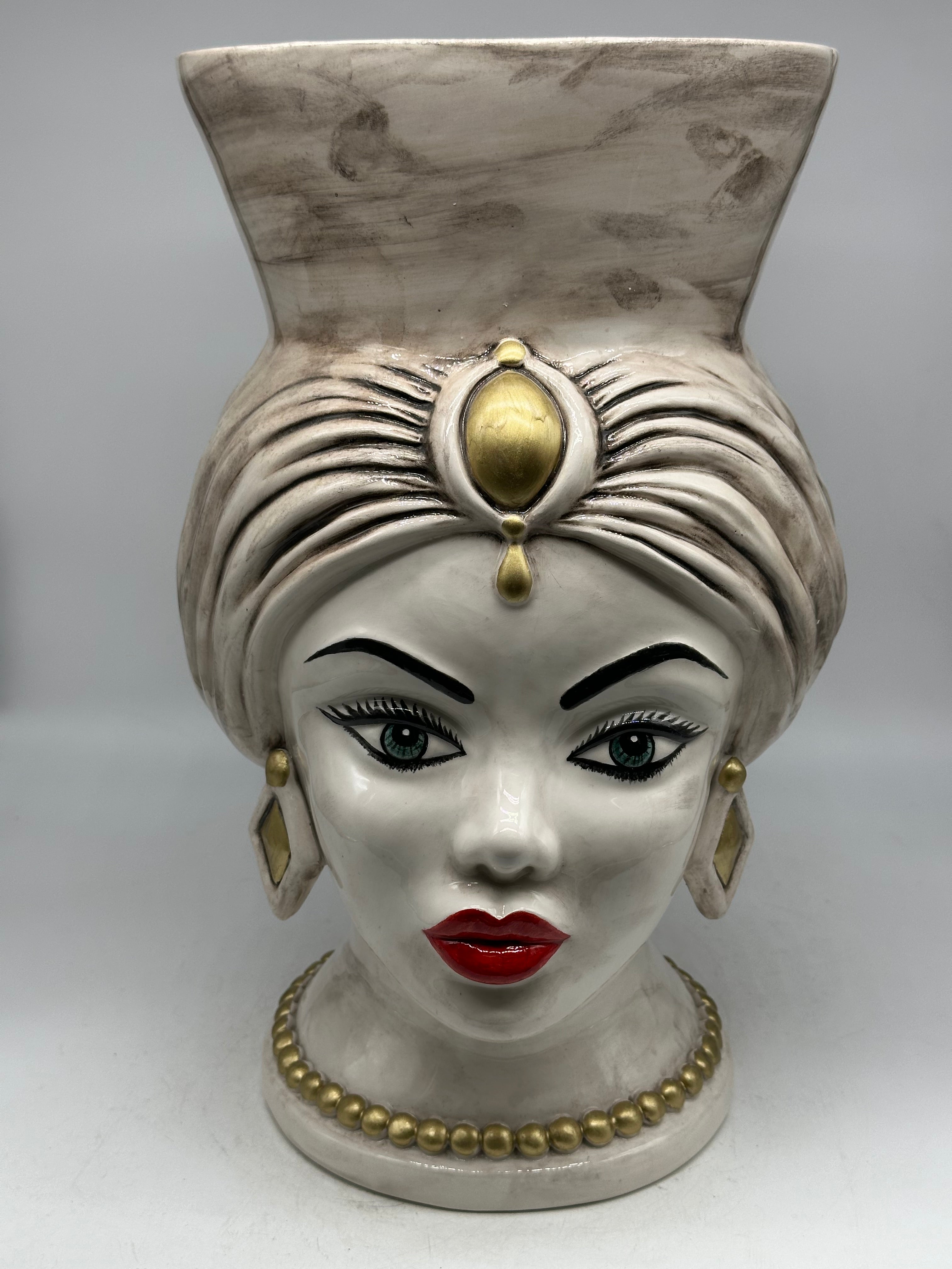 Teste di Moro Iris Ceramica Caltagirone cm H.40 L.23 Artigianale Écru Marrone Oro - Donna - TESTE DI MORO