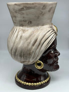 Teste di Moro Iris Ceramica Caltagirone cm H.40 L.23 Artigianale Écru Marrone Oro - TESTE DI MORO