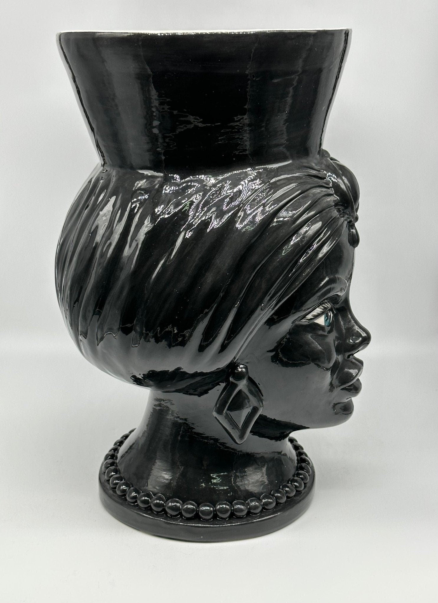 Teste di Moro Iris Ceramica Caltagirone cm H.40 L.23 Artigianale Nero - DD CERAMICHE SICILIANE