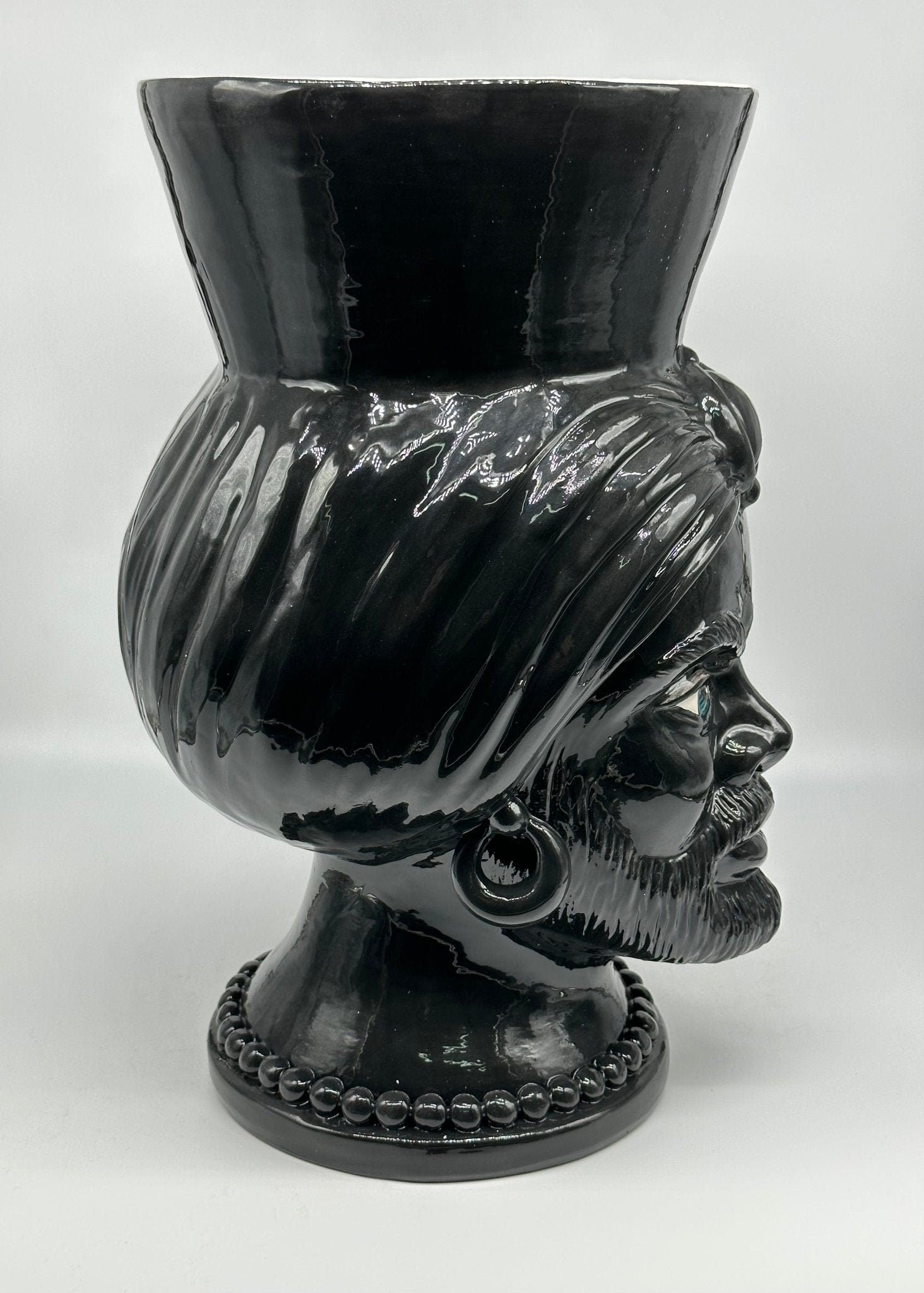 Teste di Moro Iris Ceramica Caltagirone cm H.40 L.23 Artigianale Nero - DD CERAMICHE SICILIANE