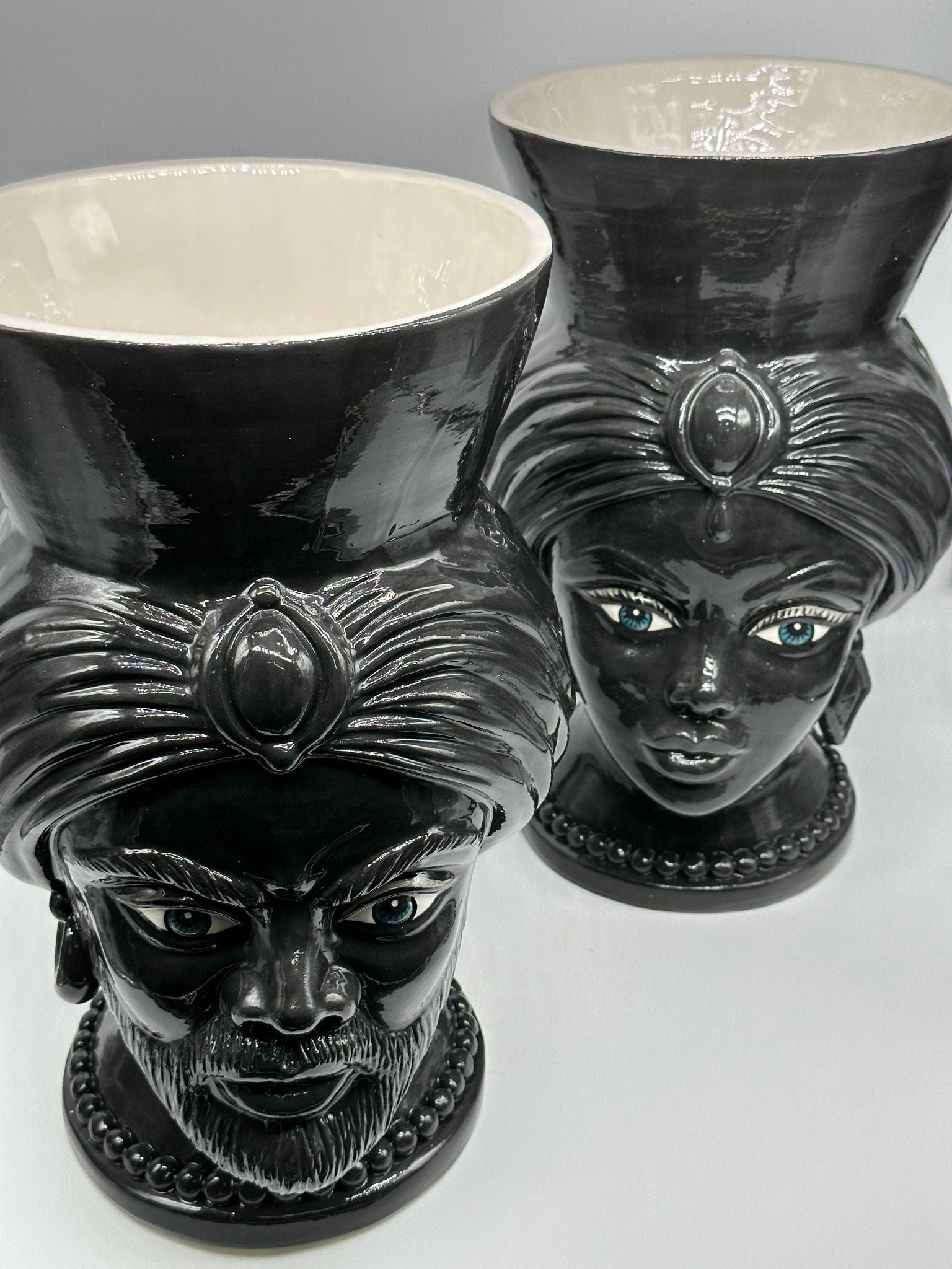 Teste di Moro Iris Ceramica Caltagirone cm H.40 L.23 Artigianale Nero - DD CERAMICHE SICILIANE