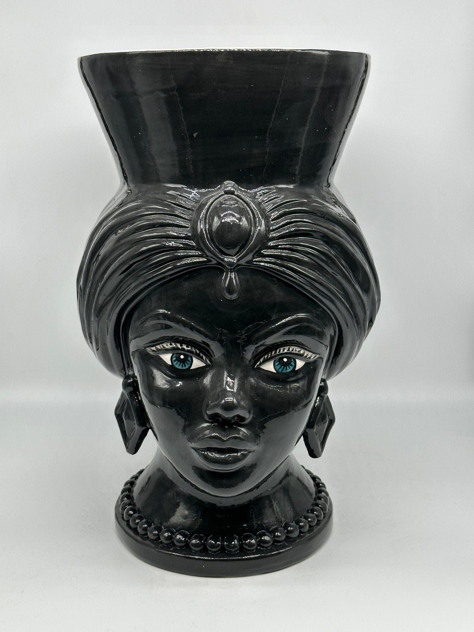 Teste di Moro Iris Ceramica Caltagirone cm H.40 L.23 Artigianale Nero - DD CERAMICHE SICILIANE