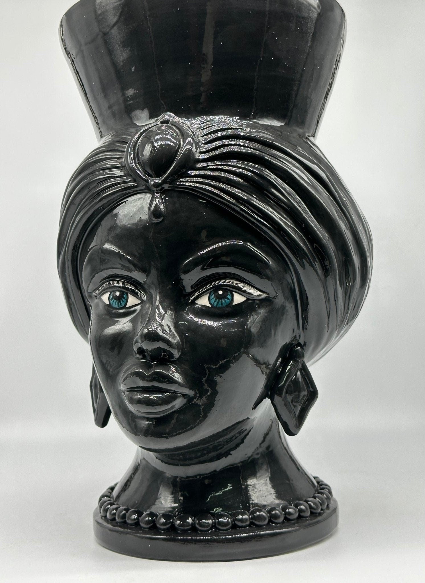 Teste di Moro Iris Ceramica Caltagirone cm H.40 L.23 Artigianale Nero - DD CERAMICHE SICILIANE