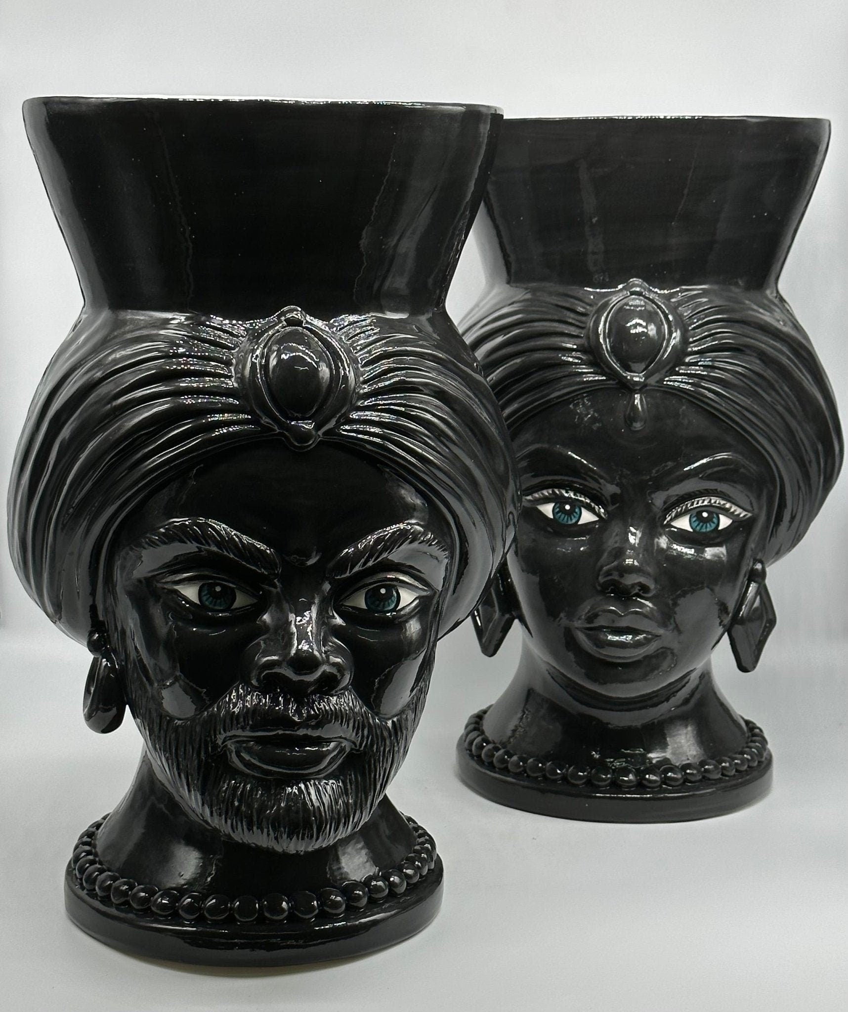 Teste di Moro Iris Ceramica Caltagirone cm H.40 L.23 Artigianale Nero - DD CERAMICHE SICILIANE