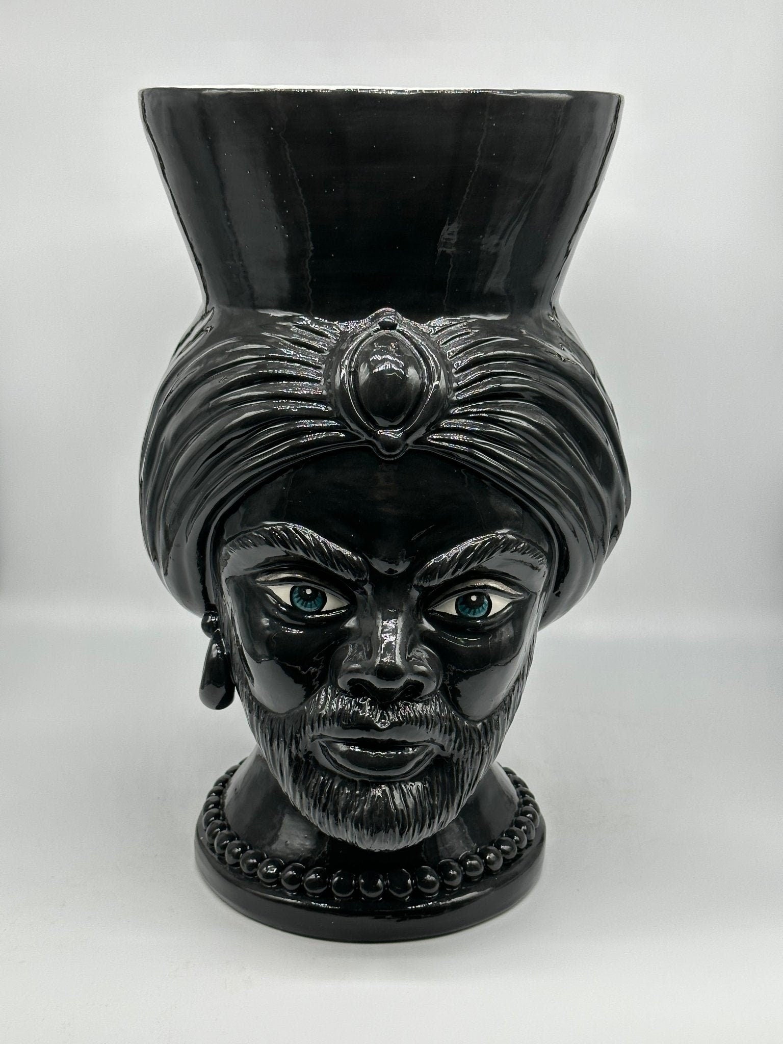 Teste di Moro Iris Ceramica Caltagirone cm H.40 L.23 Artigianale Nero - DD CERAMICHE SICILIANE