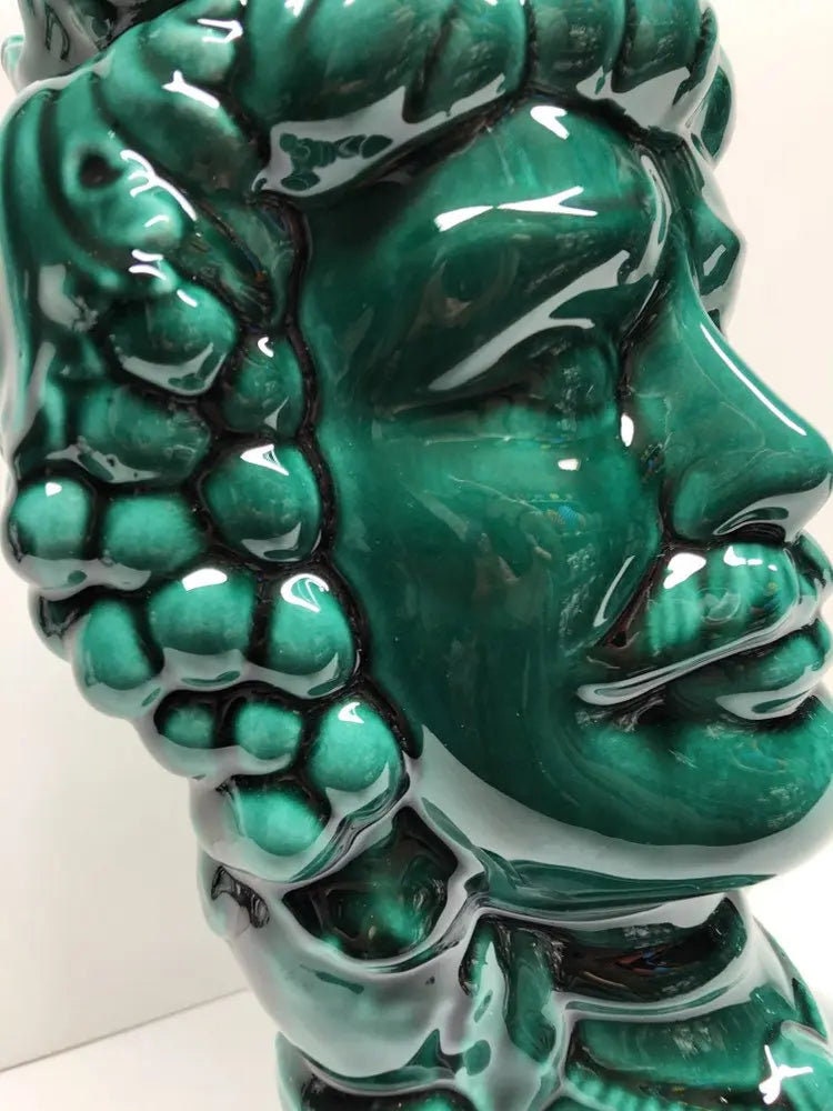 Teste di Moro Kalat Frutta Ceramica Caltagirone cm H.26 L.16 Artigianale Verde Cristallo DD CERAMICHE SICILIANE