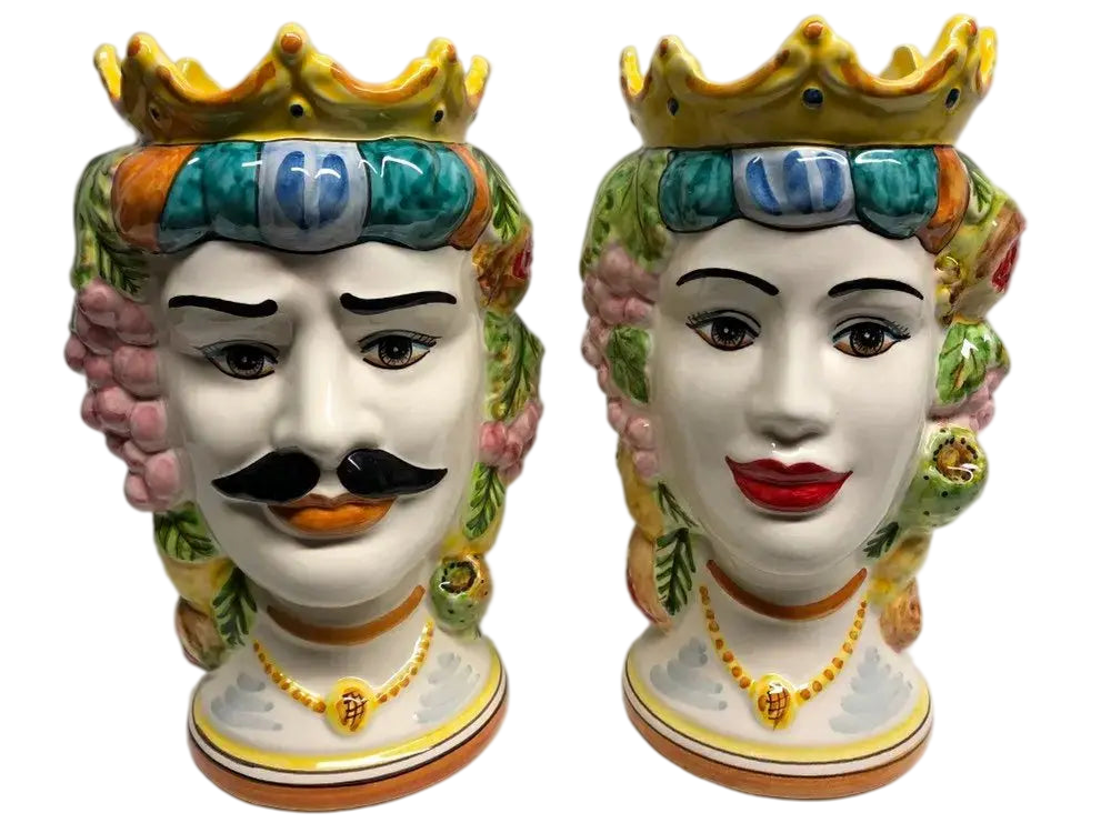 Teste di Moro Kalat Frutta Ceramica Caltagirone cm H.26 L.16 Artigianale - DD CERAMICHE SICILIANE
