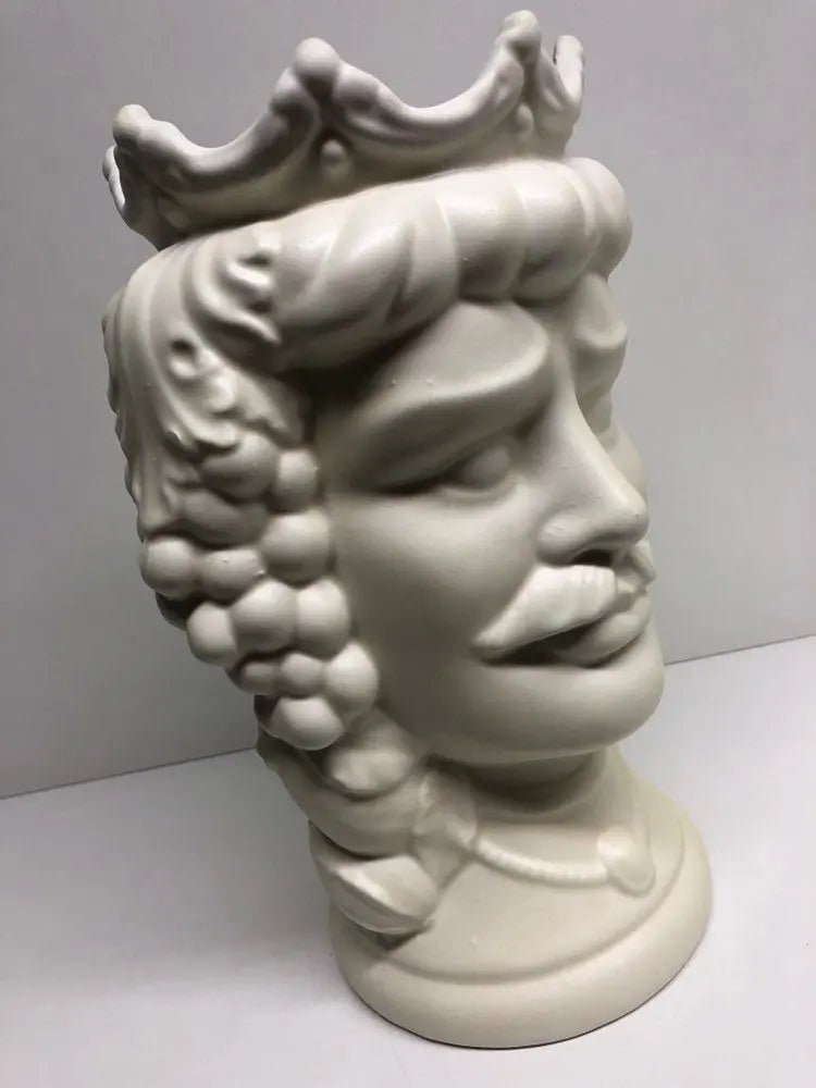 Teste di Moro Kalat Frutta Ceramica Caltagirone cm H.26 L.16 Artigianale Bianco Opaco DD CERAMICHE SICILIANE