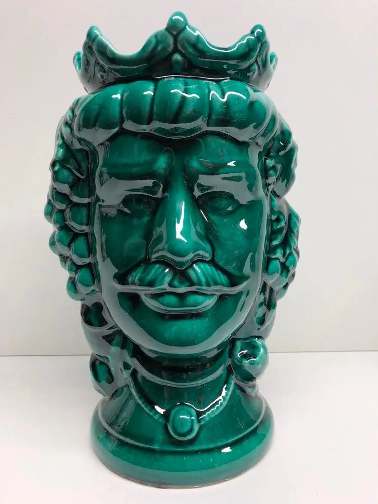 Teste di Moro Kalat Frutta Ceramica Caltagirone cm H.26 L.16 Artigianale Verde Cristallo DD CERAMICHE SICILIANE