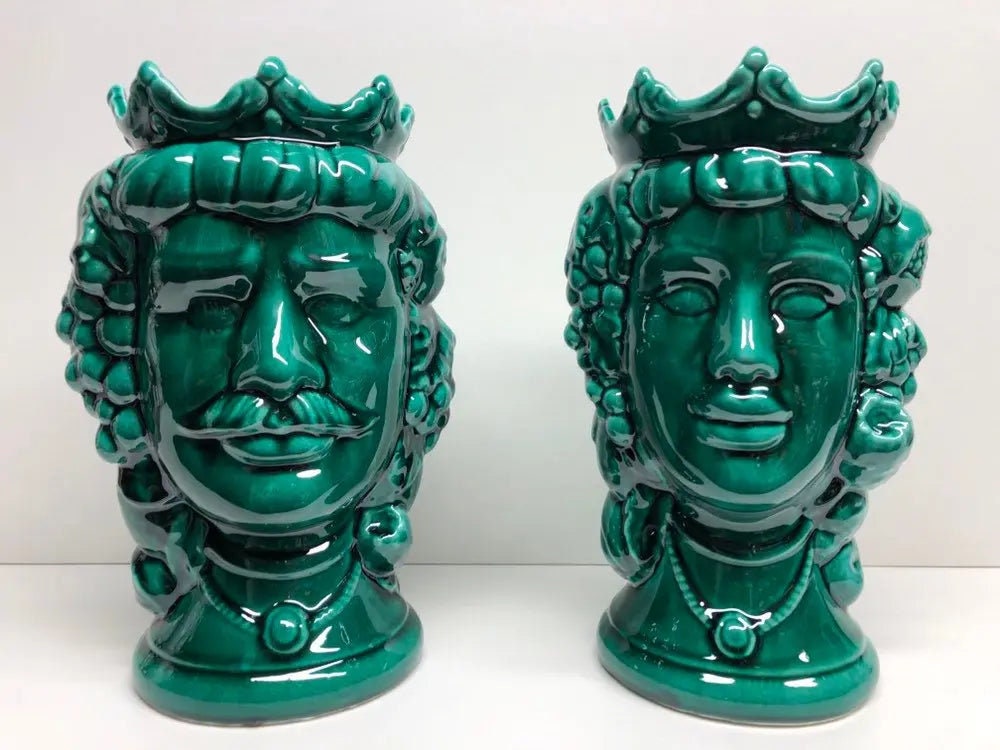 Teste di Moro Kalat Frutta Ceramica Caltagirone cm H.26 L.16 Artigianale Verde Cristallo DD CERAMICHE SICILIANE