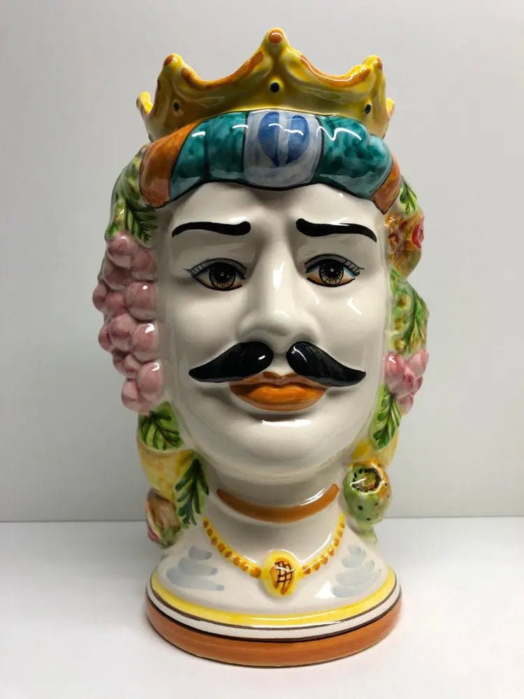 Teste di Moro Kalat Frutta Ceramica Caltagirone cm H.26 L.16 Artigianale DD CERAMICHE SICILIANE