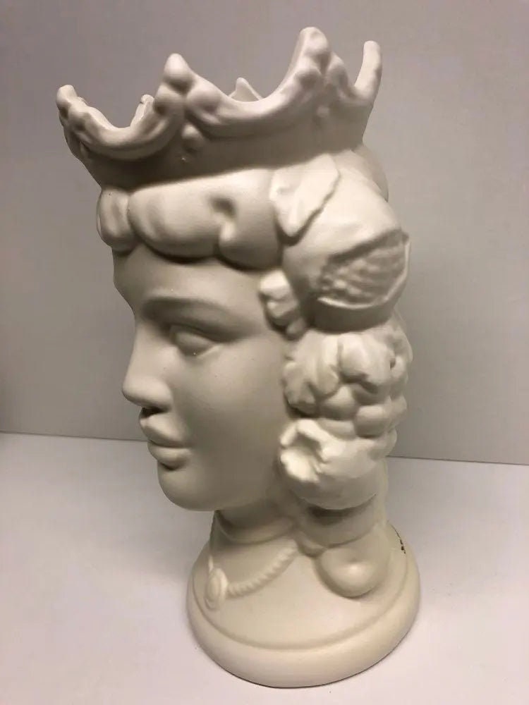Teste di Moro Kalat Frutta Ceramica Caltagirone cm H.26 L.16 Artigianale Bianco Opaco DD CERAMICHE SICILIANE