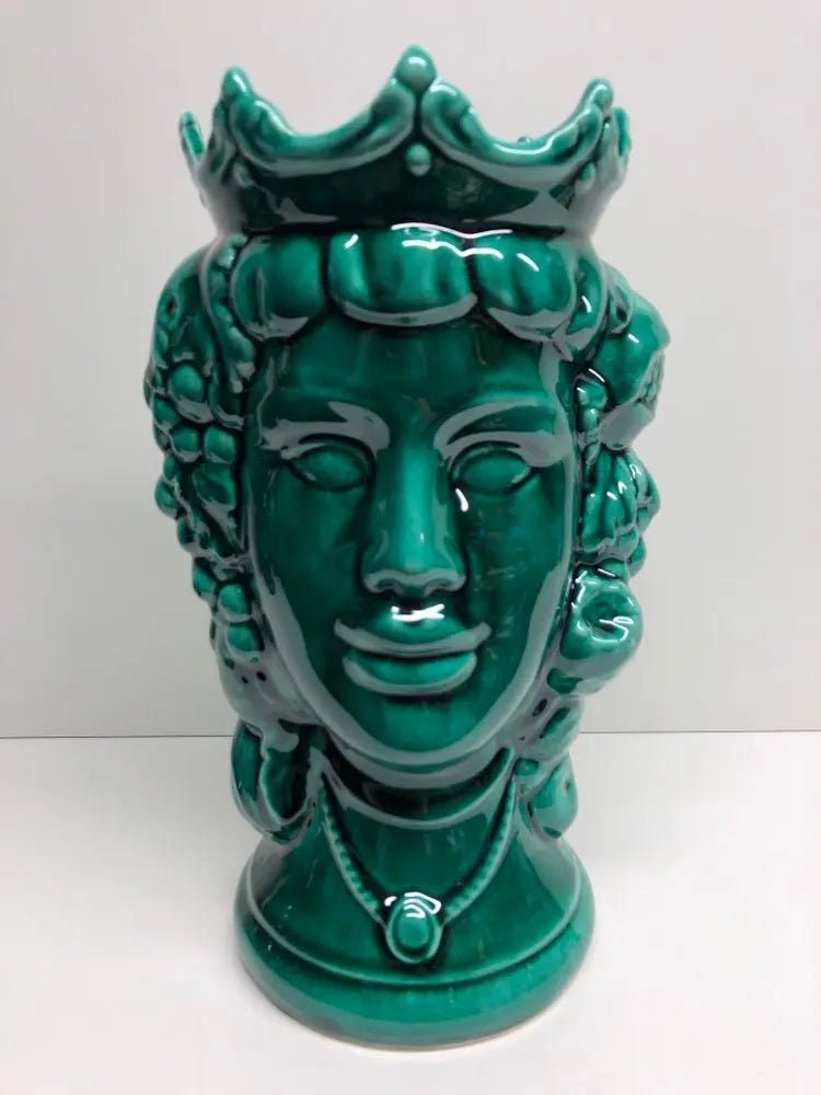 Teste di Moro Kalat Frutta Ceramica Caltagirone cm H.26 L.16 Artigianale Verde Cristallo DD CERAMICHE SICILIANE