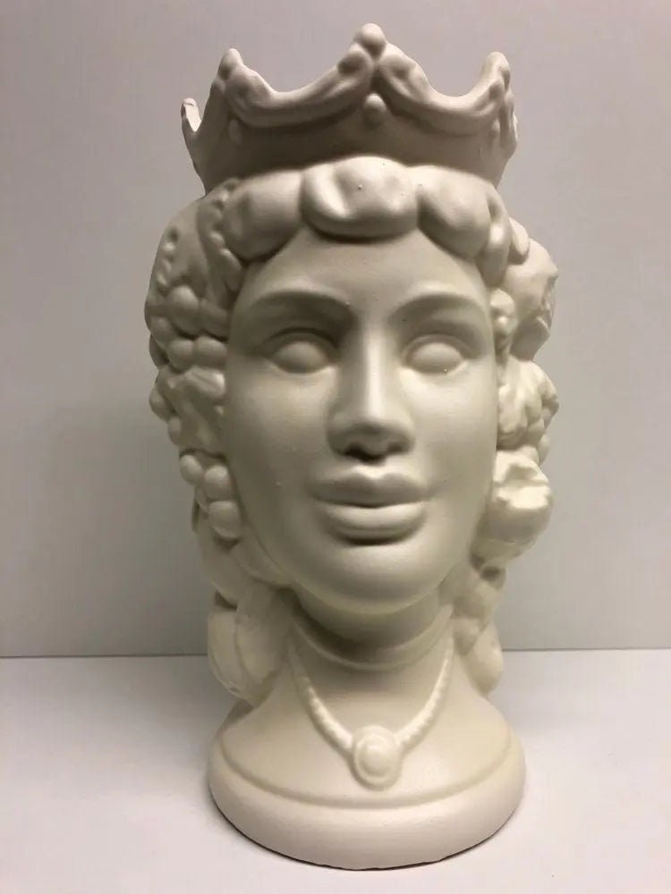 Teste di Moro Kalat Frutta Ceramica Caltagirone cm H.26 L.16 Artigianale Bianco Opaco DD CERAMICHE SICILIANE