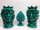 Teste di Moro Kalat Frutta Ceramica Caltagirone cm H.26 L.16 Artigianale Verde Cristallo DD CERAMICHE SICILIANE