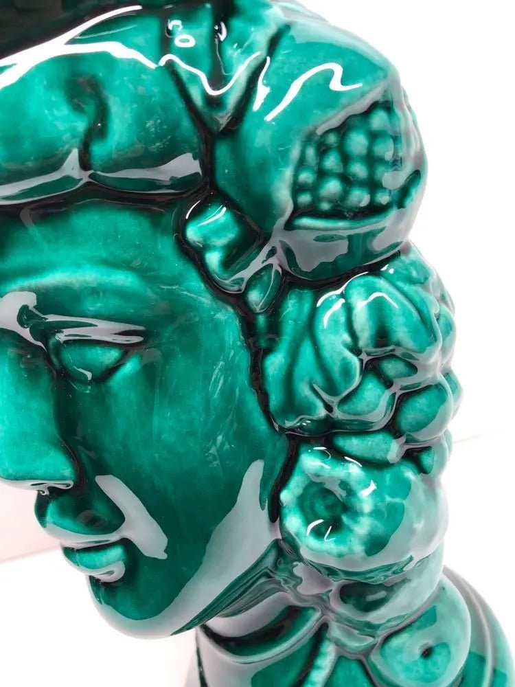 Teste di Moro Kalat Frutta Ceramica Caltagirone cm H.26 L.16 Artigianale Verde Cristallo DD CERAMICHE SICILIANE