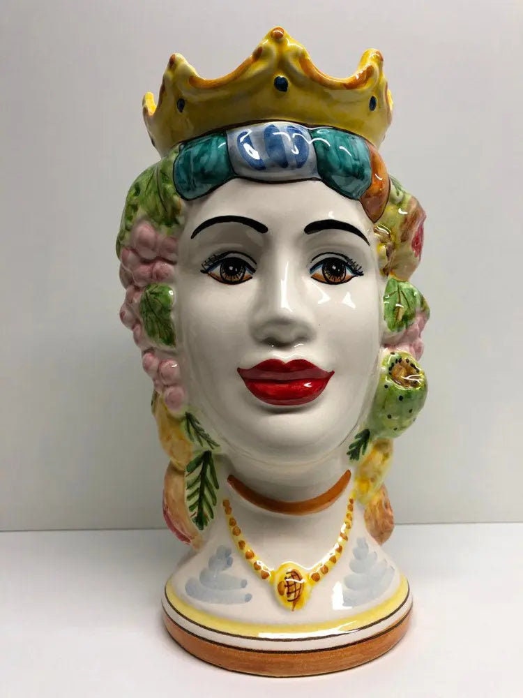 Teste di Moro Kalat Frutta Ceramica Caltagirone cm H.26 L.16 Artigianale DD CERAMICHE SICILIANE