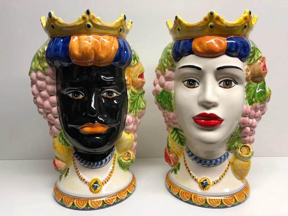 Teste di Moro Kalat Frutta Ceramica Caltagirone cm H.36 L.23 Artigianale DD CERAMICHE SICILIANE