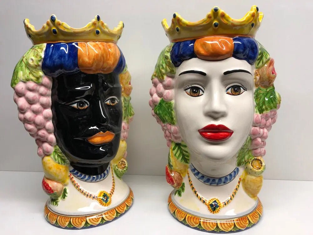 Teste di Moro Kalat Frutta Ceramica Caltagirone cm H.36 L.23 Artigianale DD CERAMICHE SICILIANE