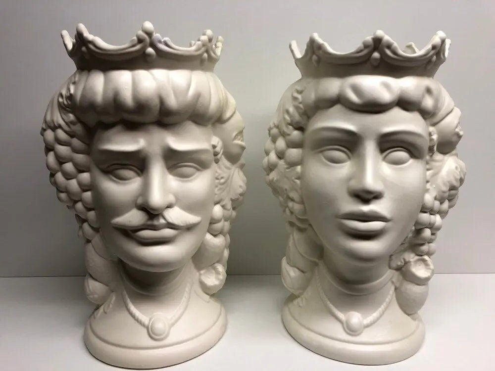 Teste di Moro Kalat Frutta Ceramica Caltagirone cm H.36 L.23 Artigianale Bianco Opaco DD CERAMICHE SICILIANE