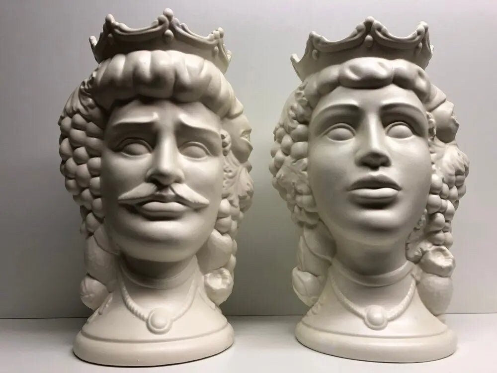 Teste di Moro Kalat Frutta Ceramica Caltagirone cm H.36 L.23 Artigianale Bianco Opaco DD CERAMICHE SICILIANE