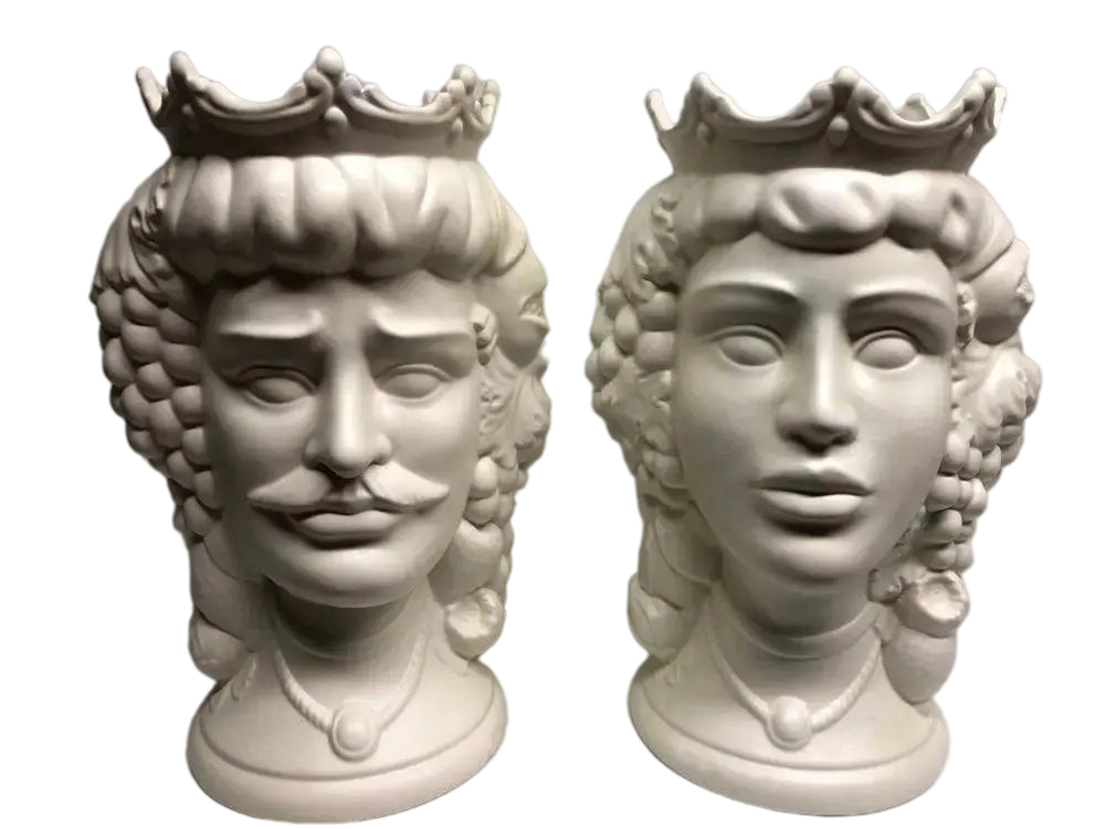 Teste di Moro Kalat Frutta Ceramica Caltagirone cm H.36 L.23 Artigianale Bianco Opaco - DD CERAMICHE SICILIANE