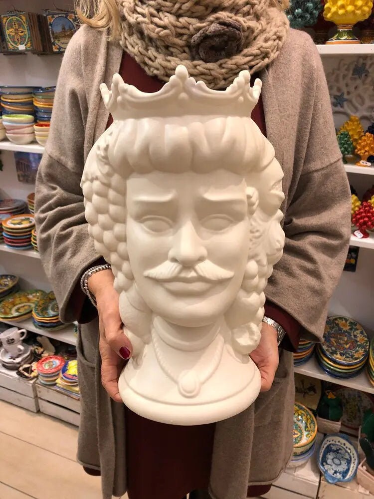 Teste di Moro Kalat Frutta Ceramica Caltagirone cm H.36 L.23 Artigianale Bianco Opaco DD CERAMICHE SICILIANE