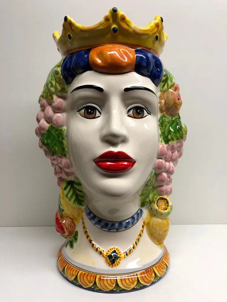 Teste di Moro Kalat Frutta Ceramica Caltagirone cm H.36 L.23 Artigianale DD CERAMICHE SICILIANE